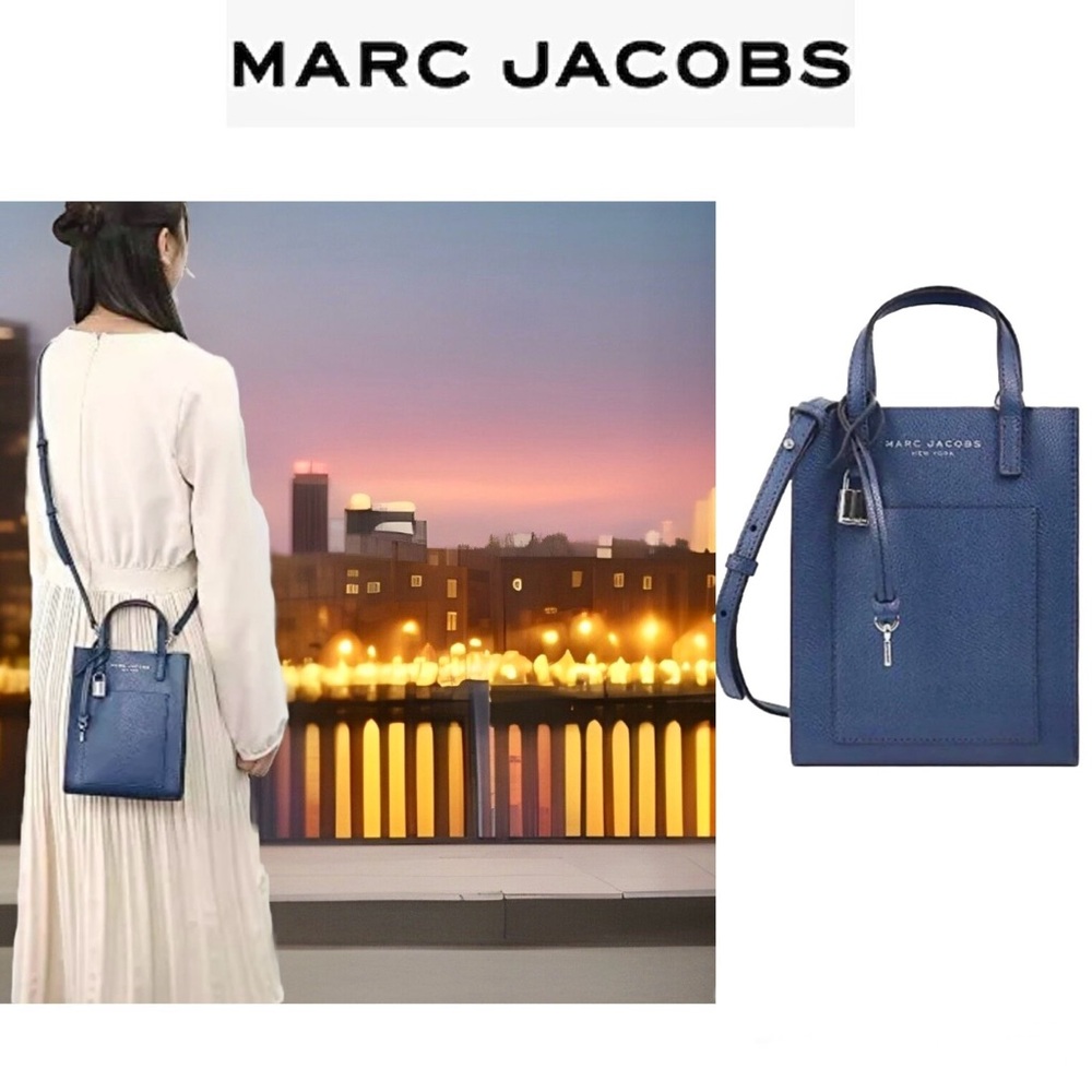 🦋New Marc Jacobs Pebbled Leather Micro Mini Grind Tote Crossbody in Azure Blue🦋 - Picture 3 of 10